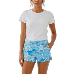 Lilly Pulitzer Women's Turquoise Blue White Floral Mid-Rise Callahan Shorts Sz 2